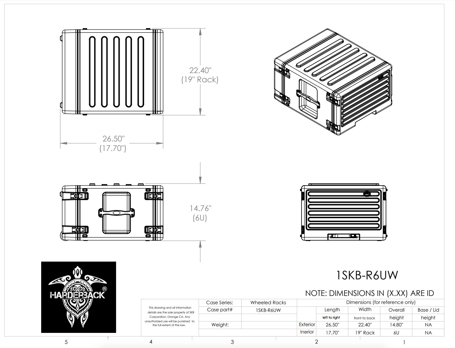 SKB 1SKB-R6UW Rack Cases Harderback® 6U rSeries Rolling Rack